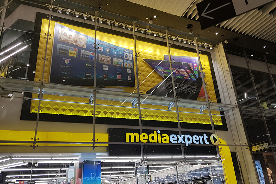 Oznakowanie zewnętrzne i wewnętrzne – Media Expert Szczecin Centrum Galaxy